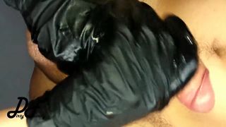 Amazing Close up Handjob with Black Gloves ~DirtyFamily~